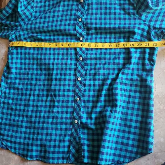 Talbots Button Down Shirt Long Sleeve Collared 100% Cotton Plaid Blue Green XL - Picture 6 of 9